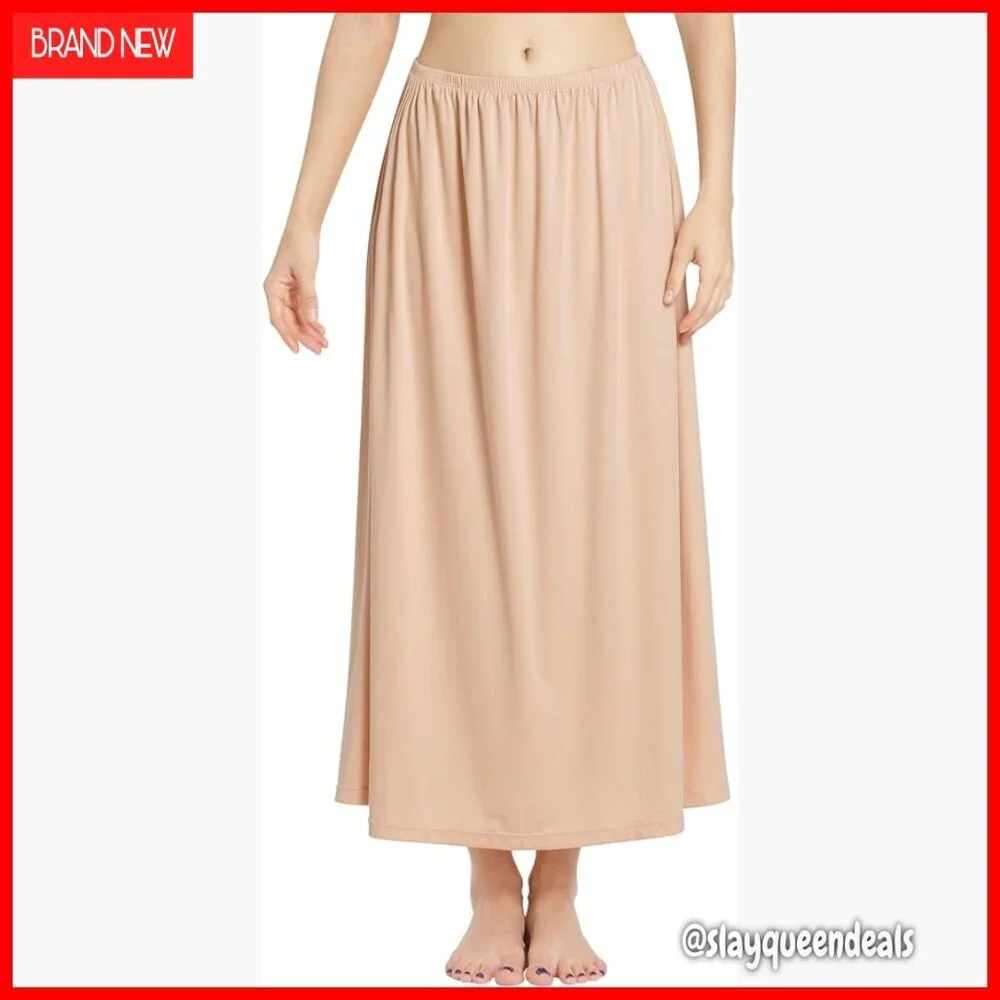 Long Half Slip Under Dresses with Invisible Straps, Stretchy Polyester